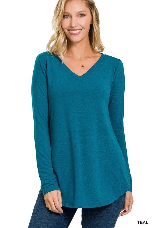 JADE LONG SLEEVE V-NECK TOP S-XL FINAL SALE - West End Boutique