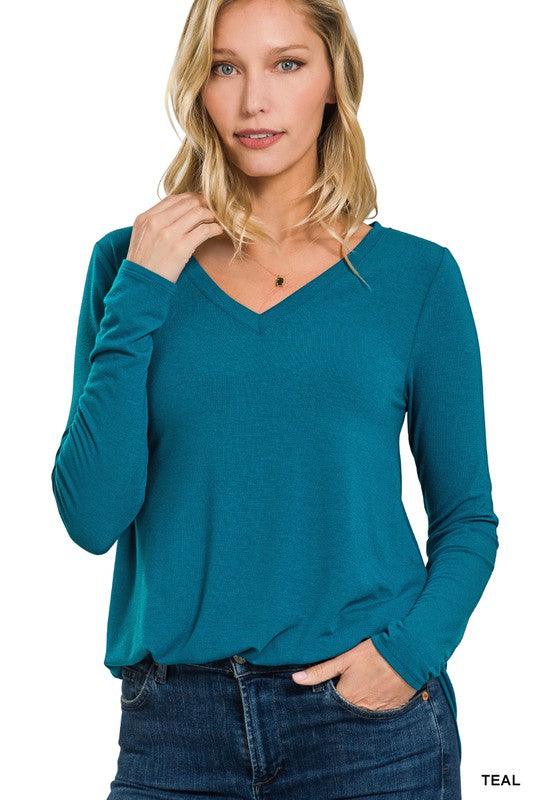 JADE LONG SLEEVE V-NECK TOP S-XL FINAL SALE - West End Boutique