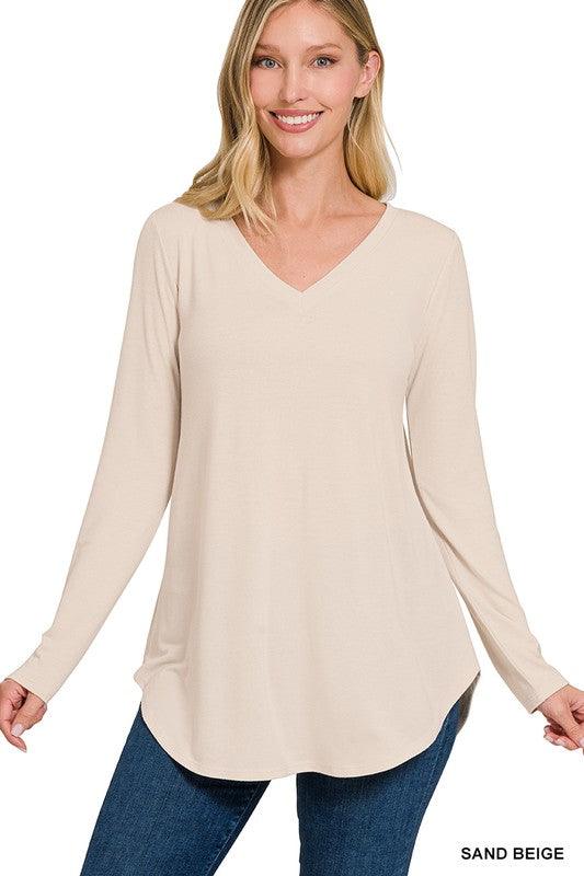 JADE LONG SLEEVE V-NECK TOP S-XL FINAL SALE - West End Boutique