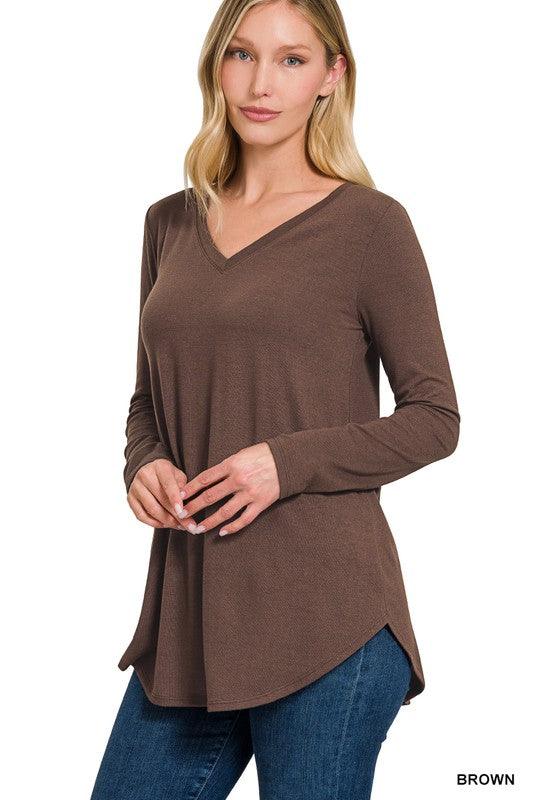 JADE LONG SLEEVE V-NECK TOP S-XL FINAL SALE - West End Boutique