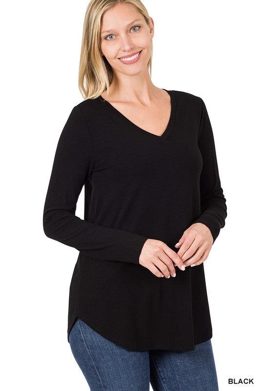 JADE LONG SLEEVE V-NECK TOP S-XL FINAL SALE - West End Boutique