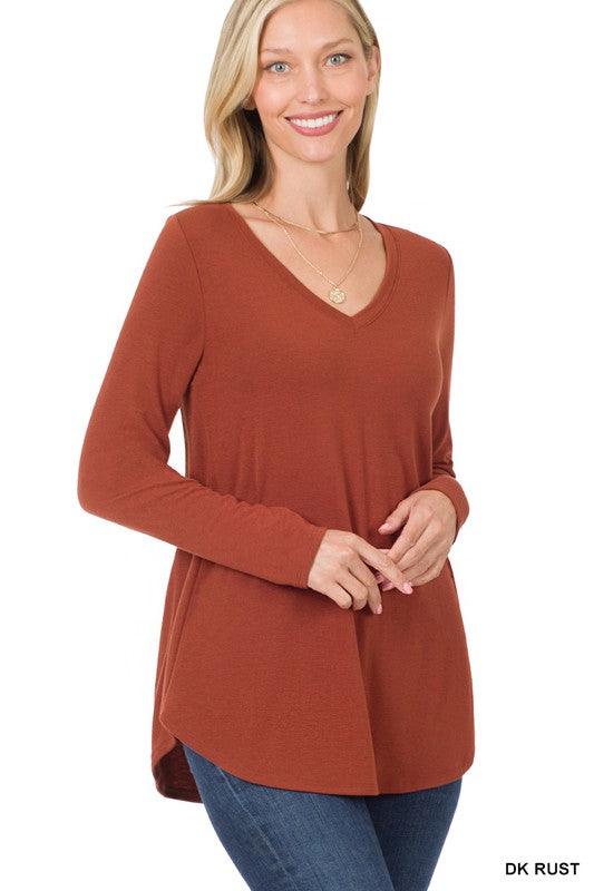 JADE LONG SLEEVE V-NECK TOP S-XL FINAL SALE - West End Boutique