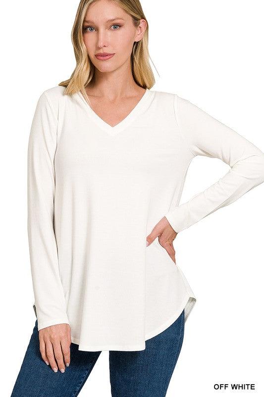 JADE LONG SLEEVE V-NECK TOP S-XL FINAL SALE - West End Boutique