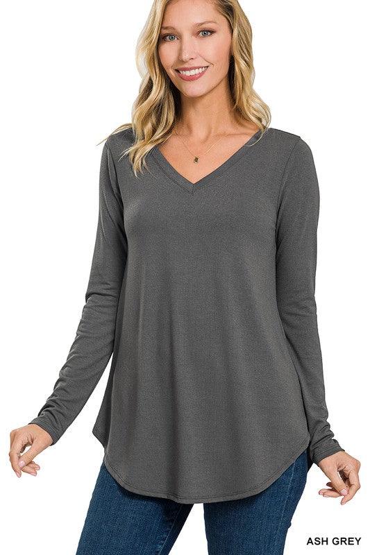 JADE LONG SLEEVE V-NECK TOP S-XL FINAL SALE - West End Boutique