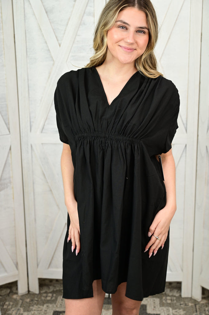 JANINE RUCHED DETAIL COVER-UP WITH SIDE SLITS - West End Boutique