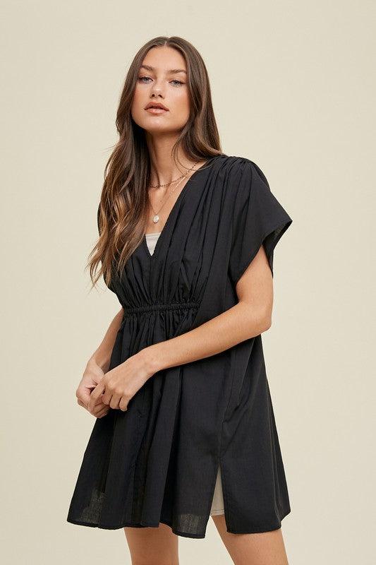 JANINE RUCHED DETAIL COVER-UP WITH SIDE SLITS - West End Boutique