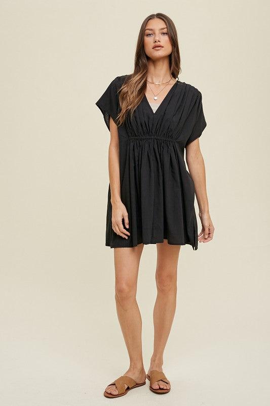 JANINE RUCHED DETAIL COVER-UP WITH SIDE SLITS - West End Boutique