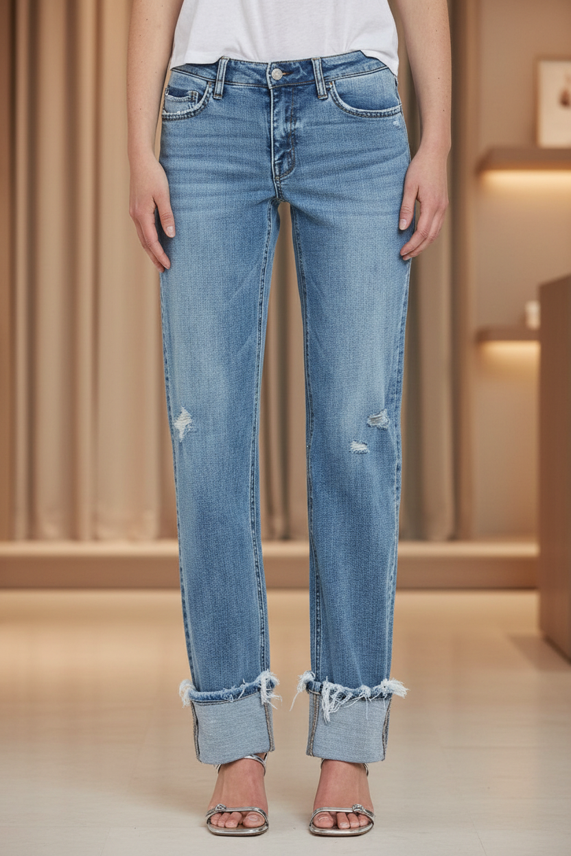 Jeans with boutique-style background
