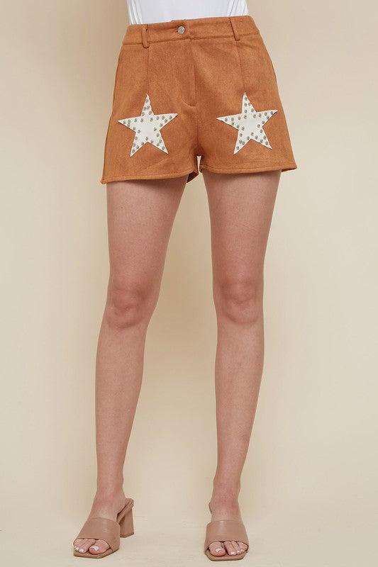 JOHNNY SUEDE SHORT WITH STAR - West End Boutique