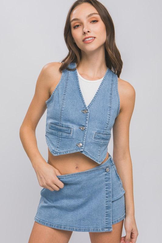 Julia Denim Buttoned Vest Top - West End Boutique