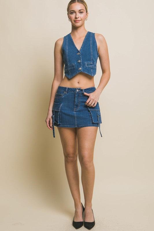 Julia Denim Buttoned Vest Top - West End Boutique