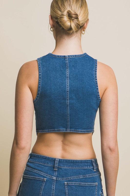 Julia Denim Buttoned Vest Top - West End Boutique