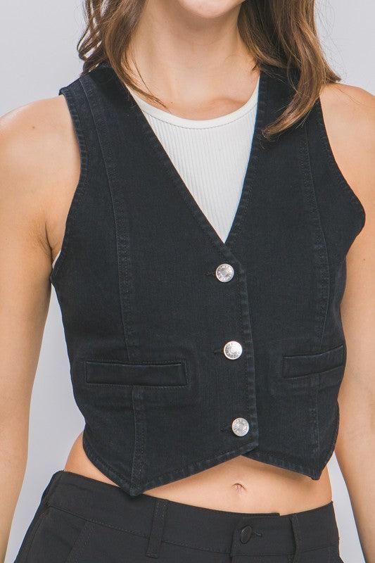 Julia Denim Buttoned Vest Top - West End Boutique