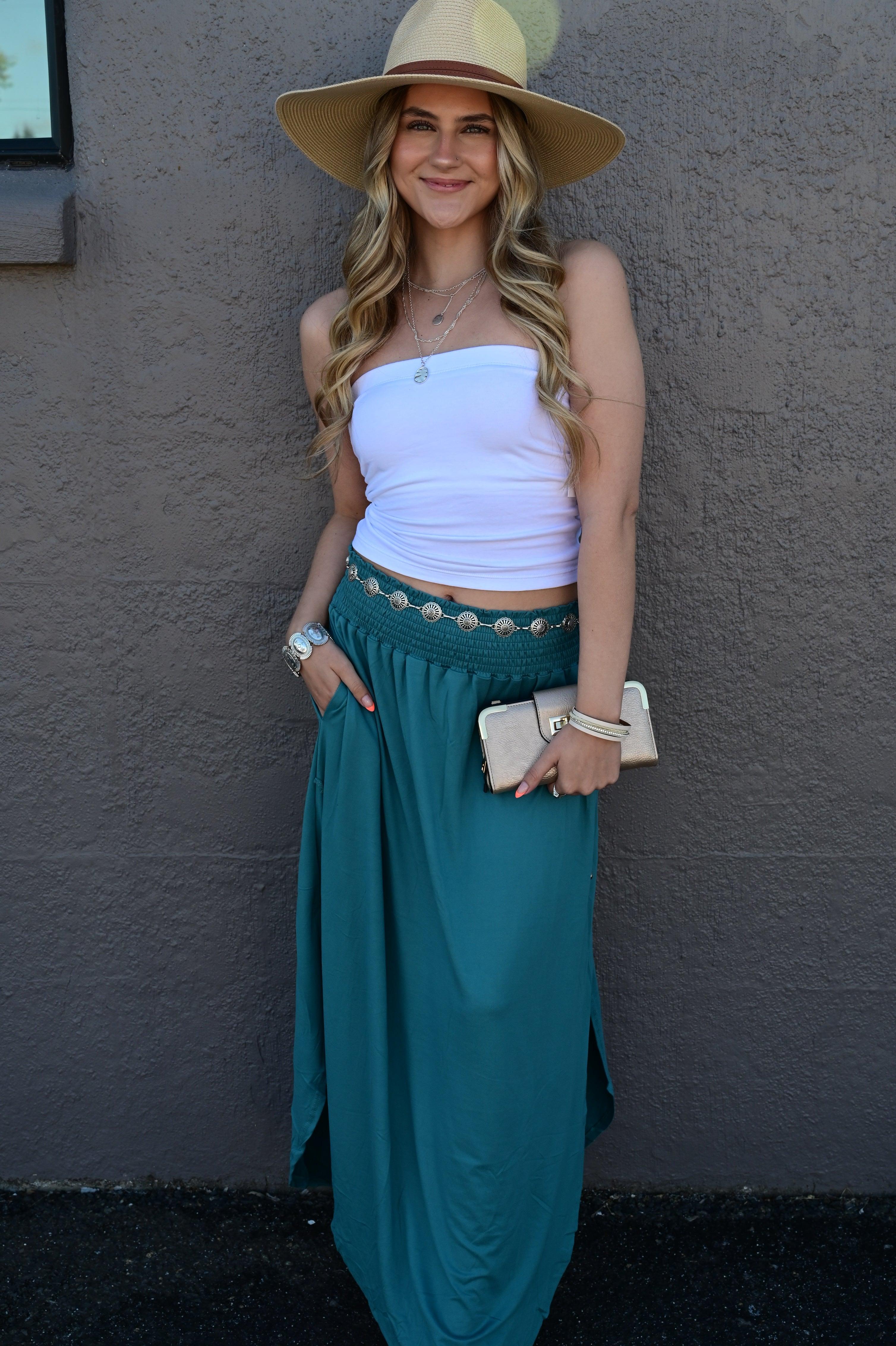 Julia Smocking waist maxi skirt with side pocket S-XL - West End Boutique