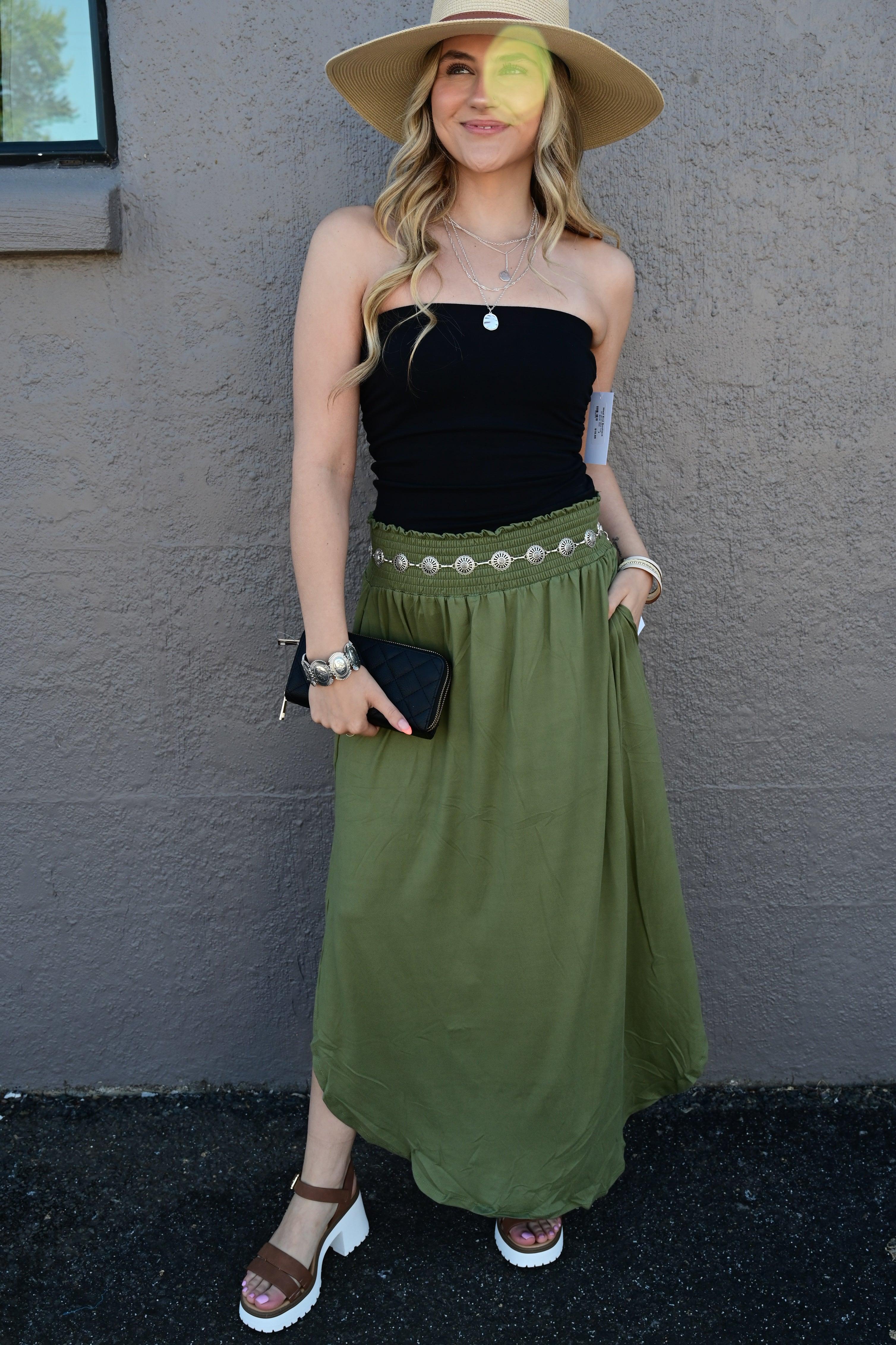 Julia Smocking waist maxi skirt with side pocket S-XL - West End Boutique