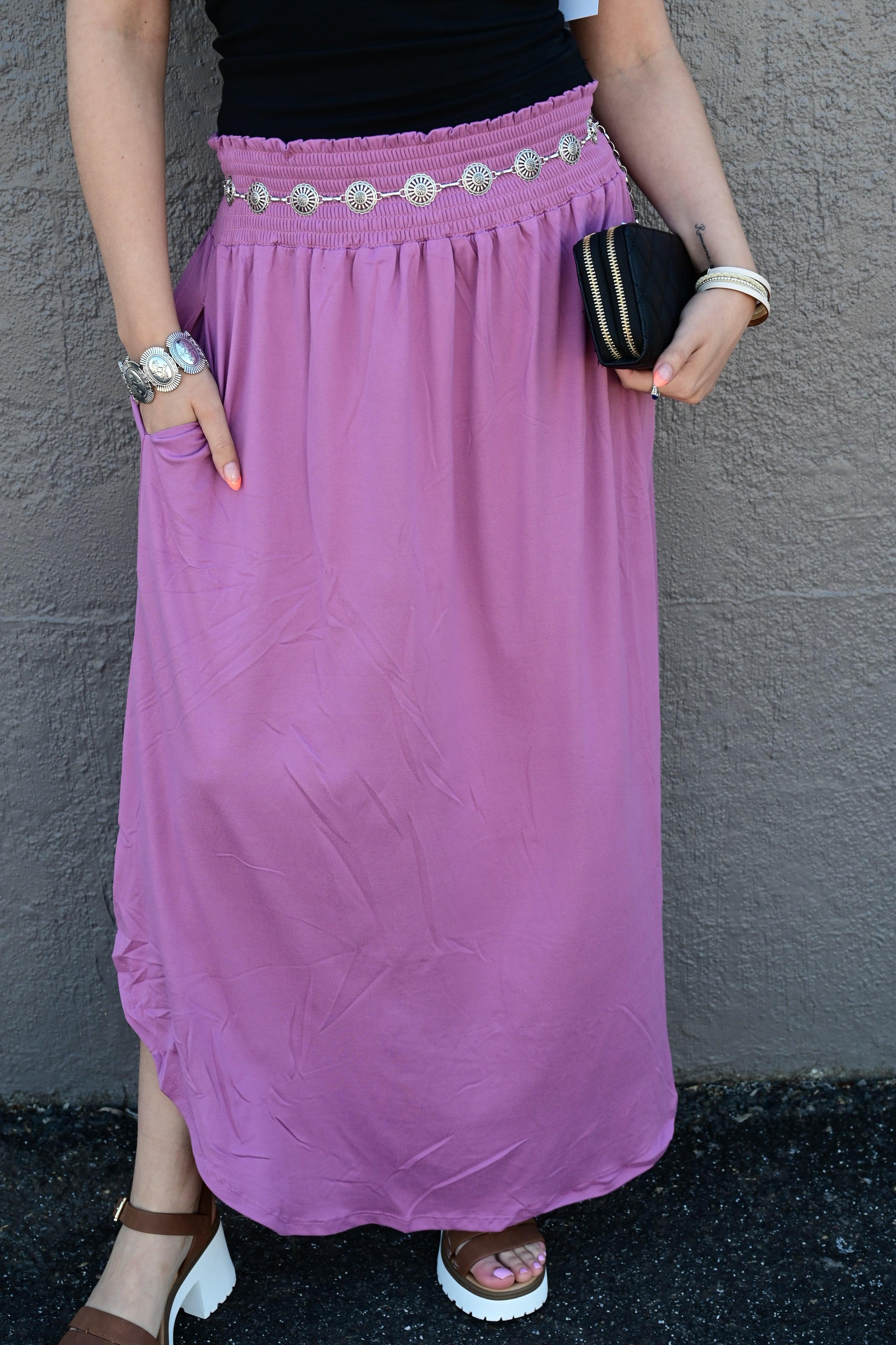 Julia Smocking waist maxi skirt with side pocket S-XL - West End Boutique