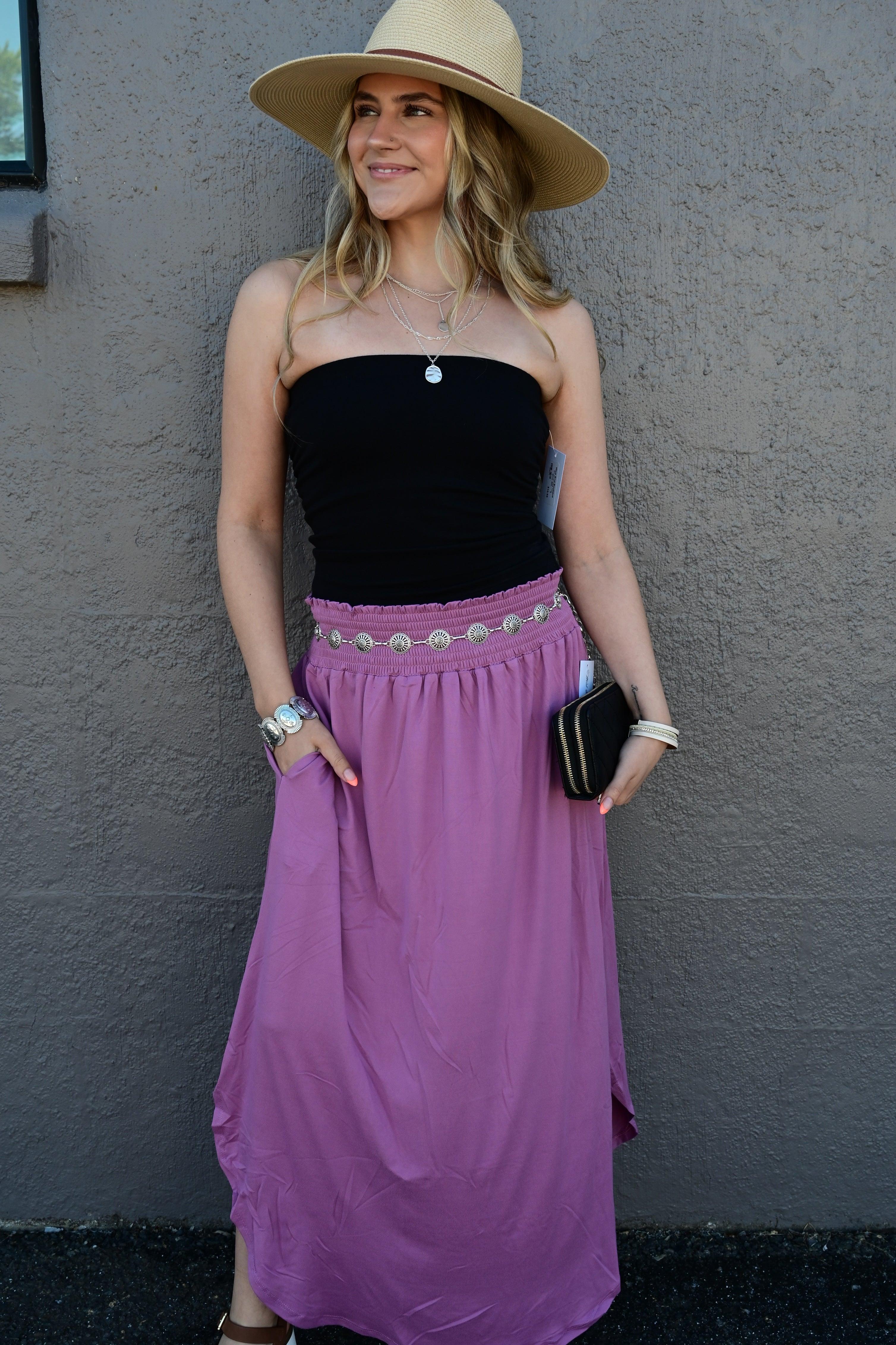 Julia Smocking waist maxi skirt with side pocket S-XL - West End Boutique