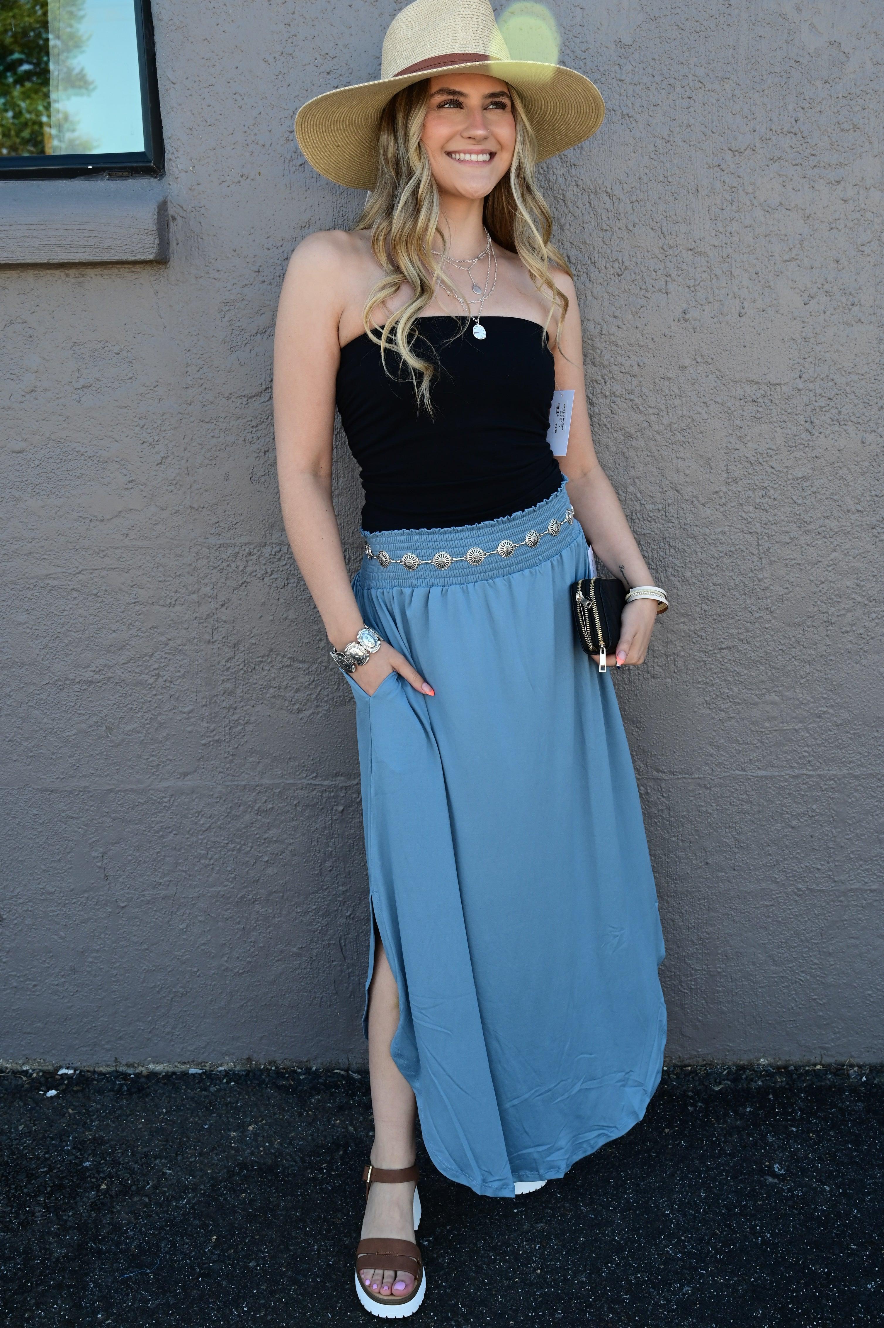 Julia Smocking waist maxi skirt with side pocket S-XL - West End Boutique