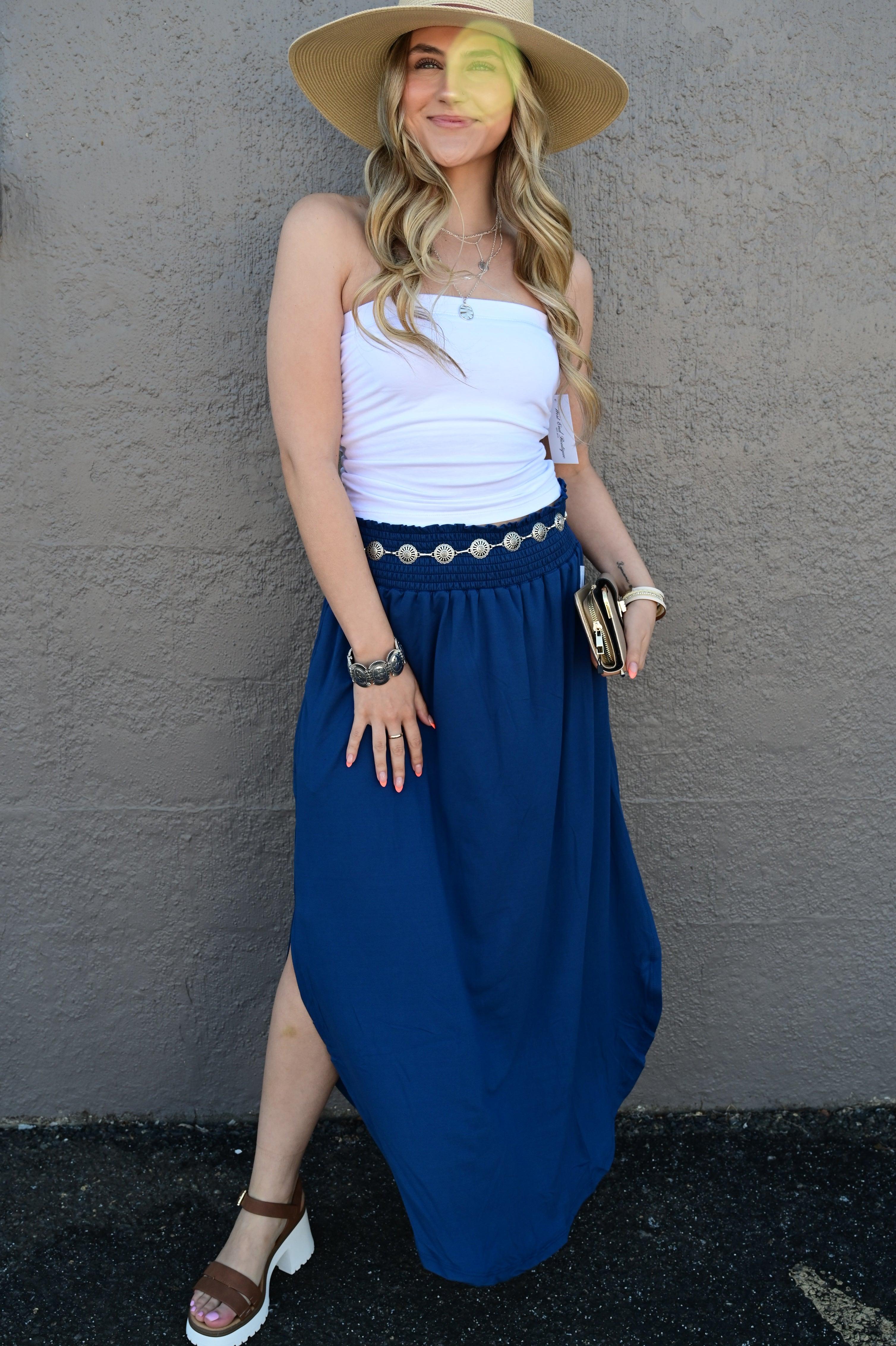 Julia Smocking waist maxi skirt with side pocket S-XL - West End Boutique