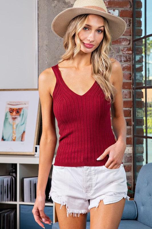 KENDALL RIBBED V-NECK TANK TOP - West End Boutique
