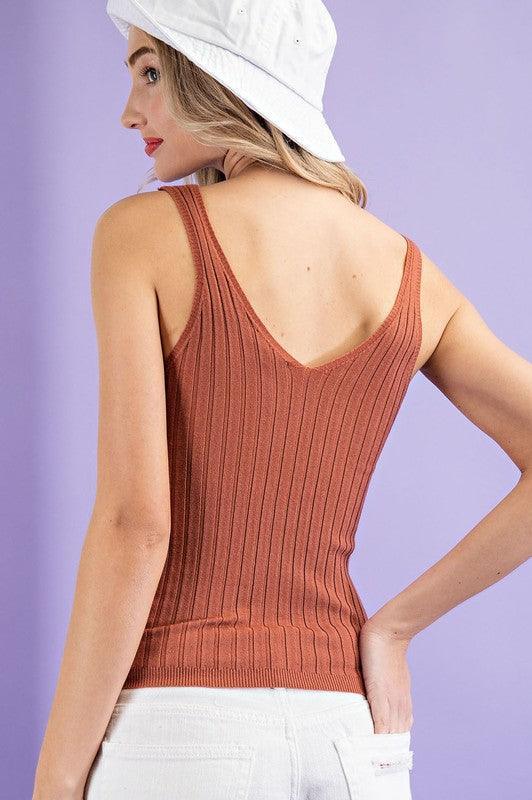 KENDALL RIBBED V-NECK TANK TOP - West End Boutique