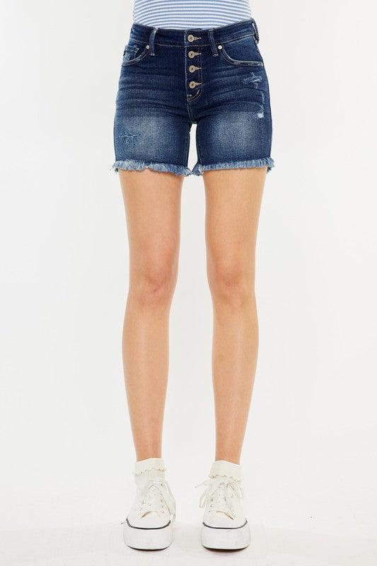 LILAH MID RISE BUTTON UP DENIM SHORTS S-XL - West End Boutique