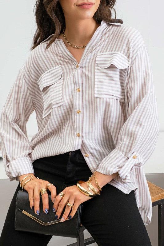 LINDA STRIPED LIGHTWEIGHT WOVEN TOP - West End Boutique