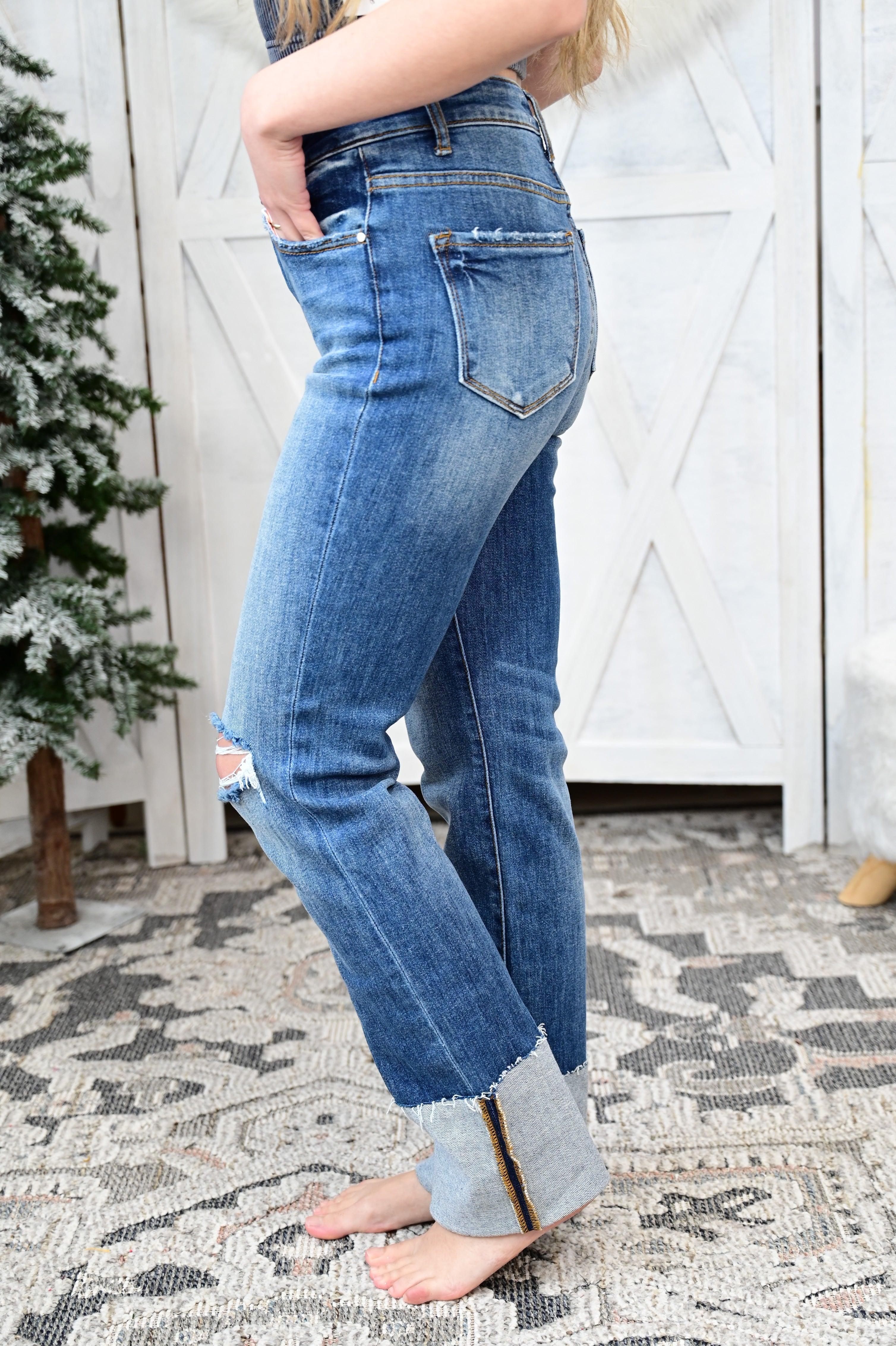 LUKE HIGH RISE WIDE CUFFED STRAIGHT JEANS - West End Boutique