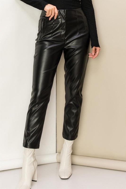 MODERN MUSE HIGH-WAIST PU TAPERED PANTS final sale - West End Boutique