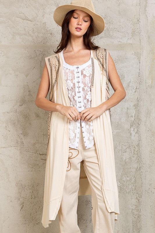 Open Front Embellished Studs Sleeveless Tunic Top FINAL SALE - West End Boutique