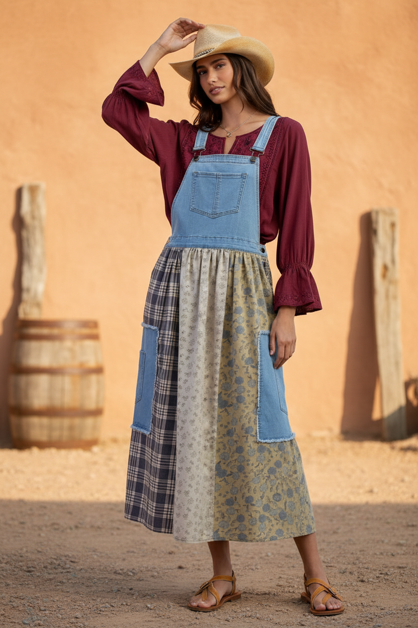 Patchwork denim overall dress - another option