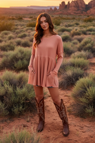 Peach pink babydoll tunic top with desert landscape