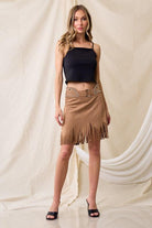 REBECCA THIN SUEDE STUD FRINGE SKIRT - West End Boutique