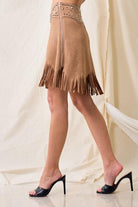 REBECCA THIN SUEDE STUD FRINGE SKIRT - West End Boutique