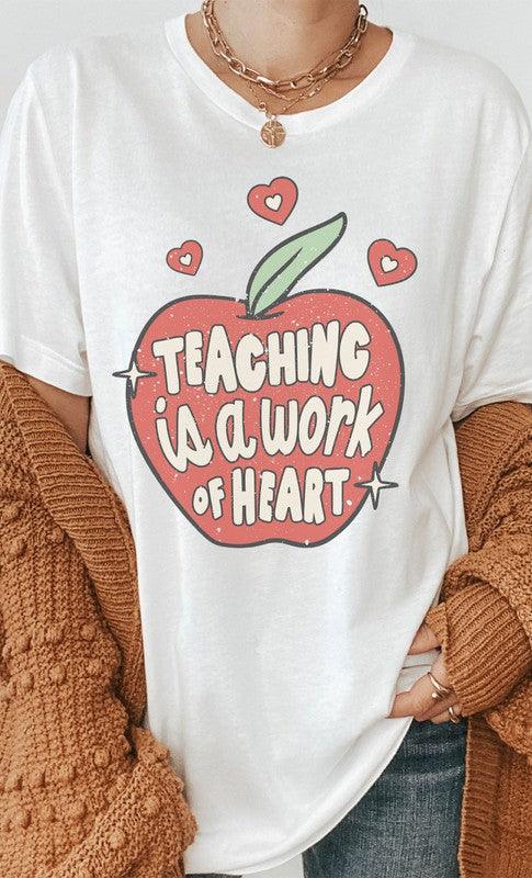 Retro Teaching is a Work of Heart Apple Graphic Tee S-XL FINAL SALE - West End Boutique