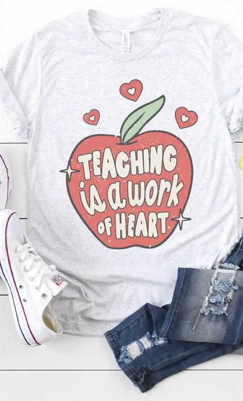 Retro Teaching is a Work of Heart Apple Graphic Tee S-XL FINAL SALE - West End Boutique