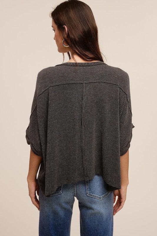 Rib Knit Cuff Sleeve Tee FINAL SALE - West End Boutique