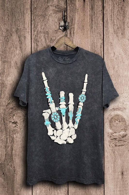 Skeleton Rock Hand Sign Graphic Top S-XL - West End Boutique
