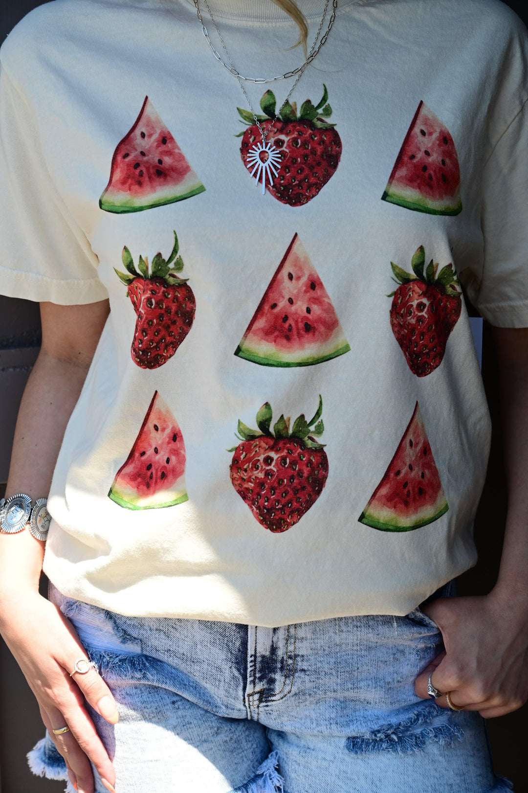 Strawberry Watermelon Gird Comfort Colors Tee S-XL - West End Boutique