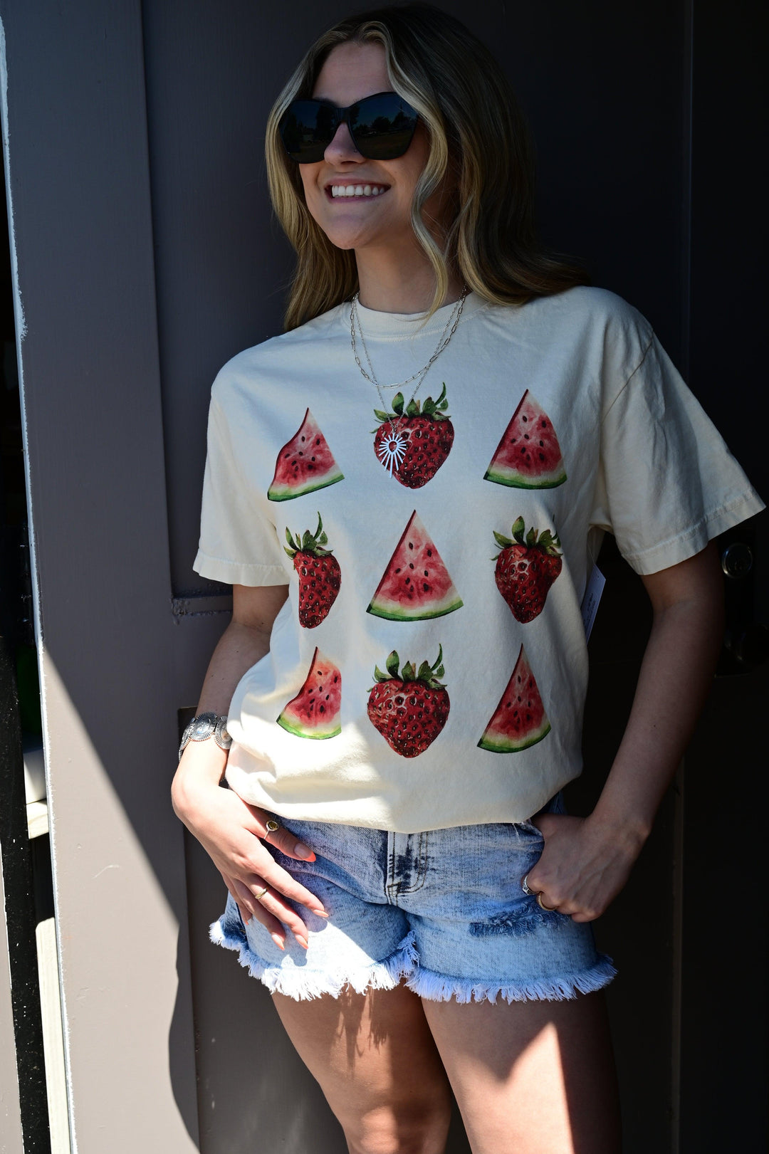 Strawberry Watermelon Gird Comfort Colors Tee S-XL - West End Boutique