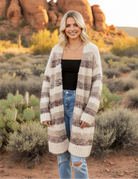 Striped oversized cardigan with desert landscape