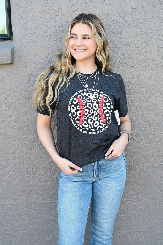 Take Me Out Ballgame Leopard Baseball Graphic Tee S-XL - West End Boutique