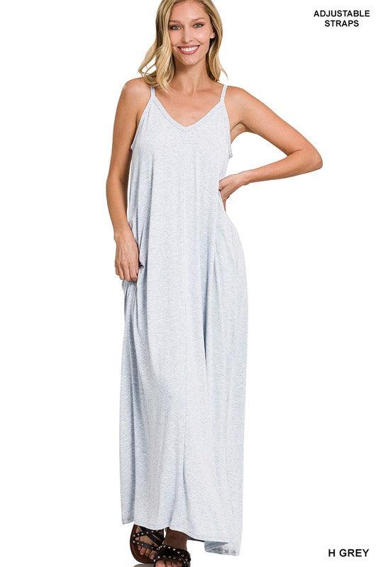 TAYLA V-NECK MAXI DRESS WITH SIDE POCKETS S-3XL - West End Boutique