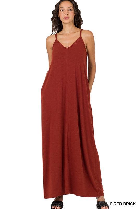 TAYLA V-NECK MAXI DRESS WITH SIDE POCKETS S-3XL - West End Boutique