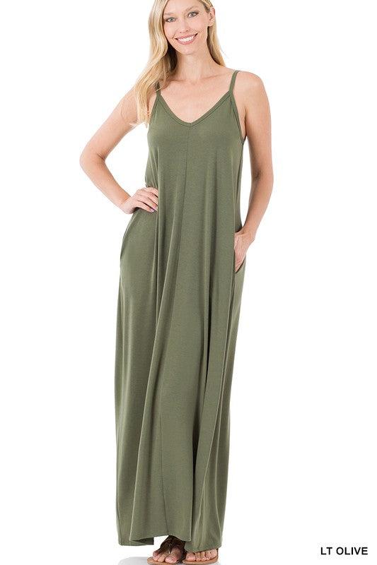 TAYLA V-NECK MAXI DRESS WITH SIDE POCKETS S-3XL - West End Boutique