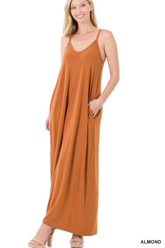 TAYLA V-NECK MAXI DRESS WITH SIDE POCKETS S-3XL - West End Boutique