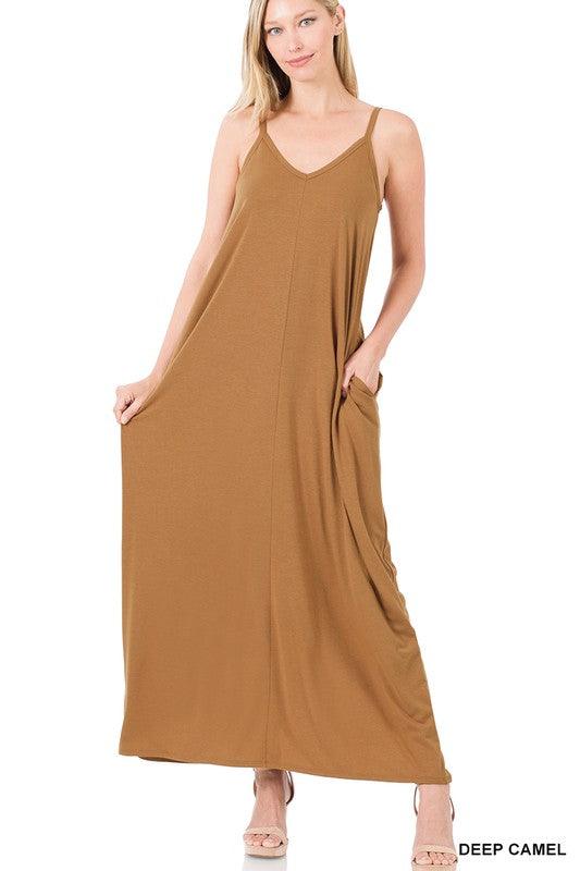 TAYLA V-NECK MAXI DRESS WITH SIDE POCKETS S-3XL - West End Boutique