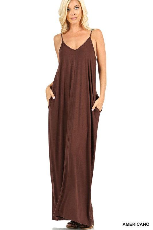 TAYLA V-NECK MAXI DRESS WITH SIDE POCKETS S-3XL - West End Boutique