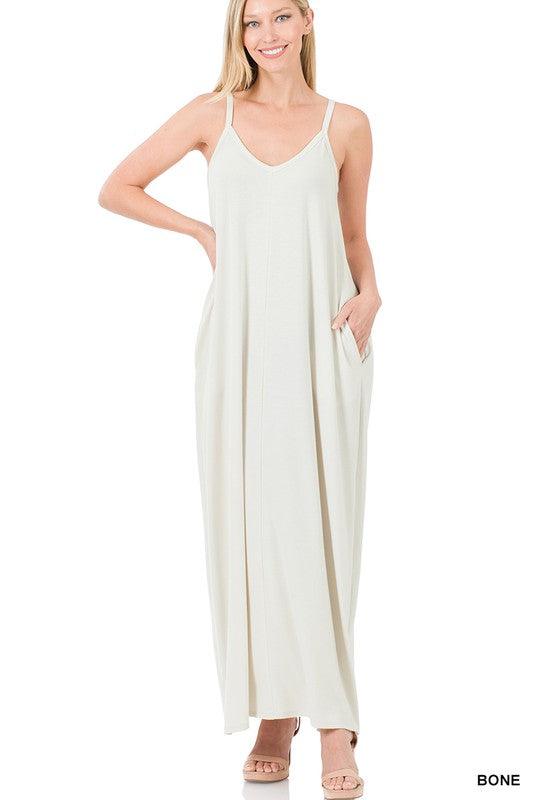 TAYLA V-NECK MAXI DRESS WITH SIDE POCKETS S-3XL - West End Boutique