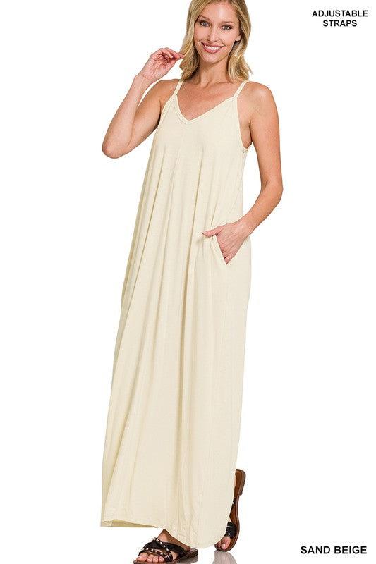 TAYLA V-NECK MAXI DRESS WITH SIDE POCKETS S-3XL - West End Boutique